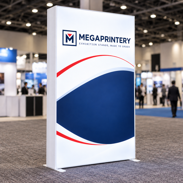 3.3x6.6ft SEG Light Box, white PVC frame, primary event view; photorealistic product visualization