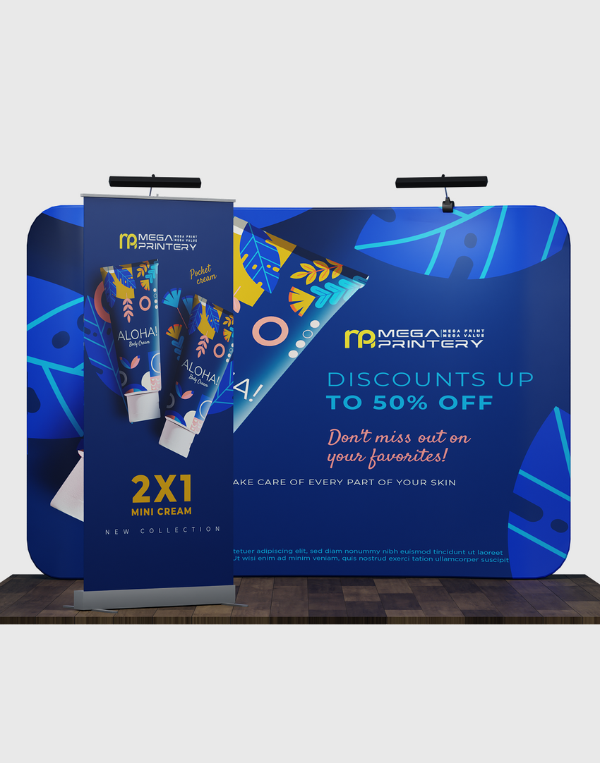 10x10 Booth Kit with Backwall and Rollup Banner Stand