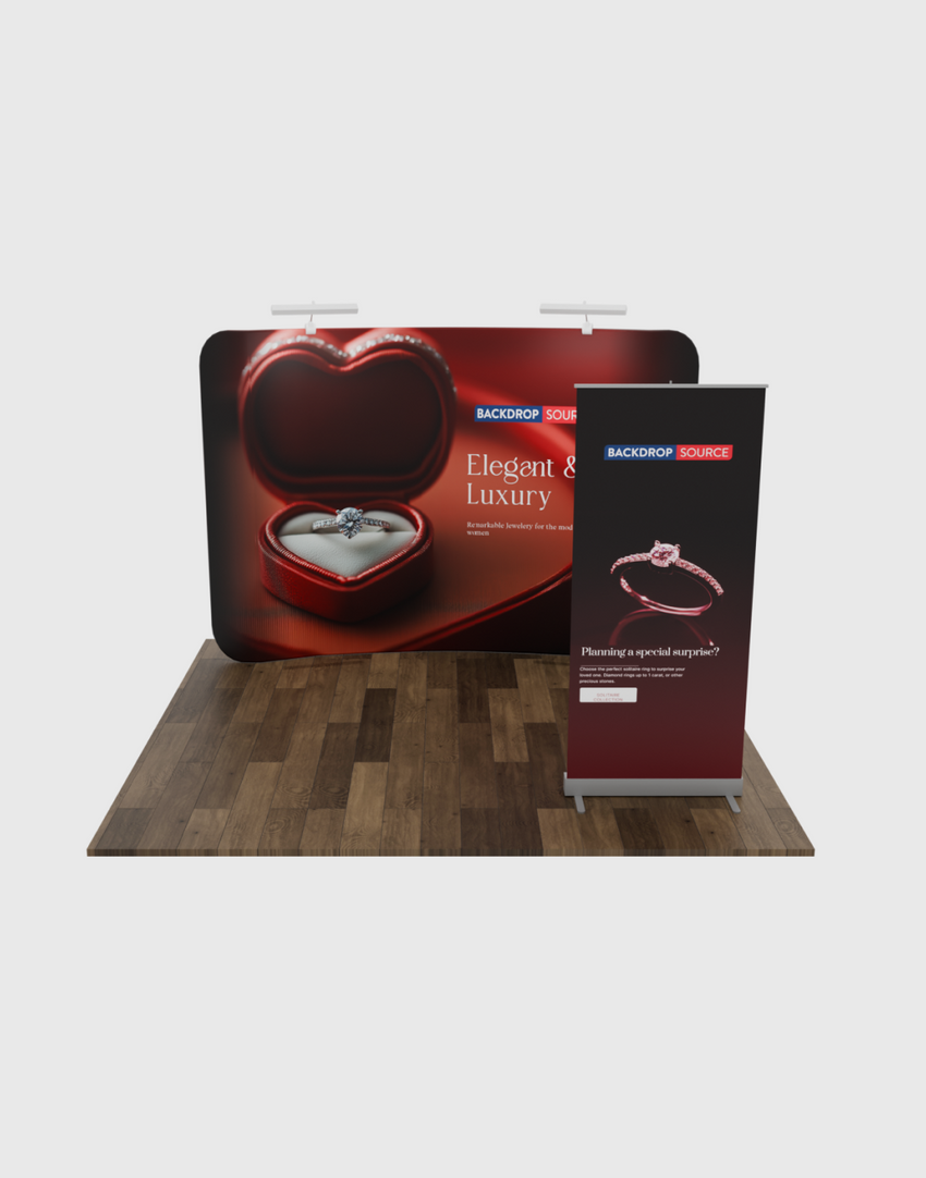 10x10 Trade Show Booth Kit with Backwall & Roll-Up Banner Stand