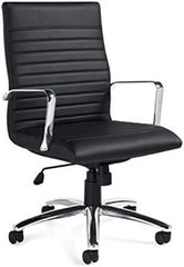 Furmax Ribbed Office Desk Chair Mid-Back PU Leather Executive Conference Task Chair Adjustable Swivel Chair With Arms - Black