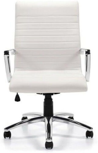 Furmax Ribbed Office Desk Chair Mid-Back PU Leather Executive Conference Task Chair Adjustable Swivel Chair With Arms - White
