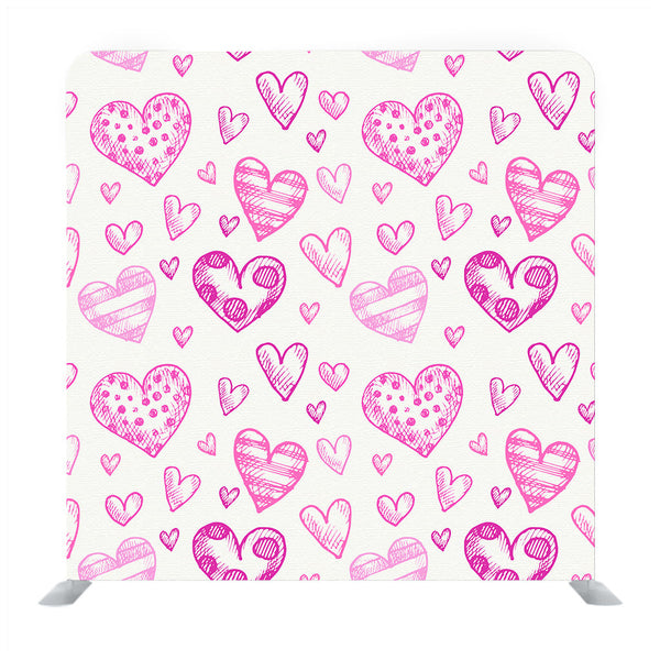 Hand drawn baby pink heart pattern with  white backdrop Media wall - Backdropsource