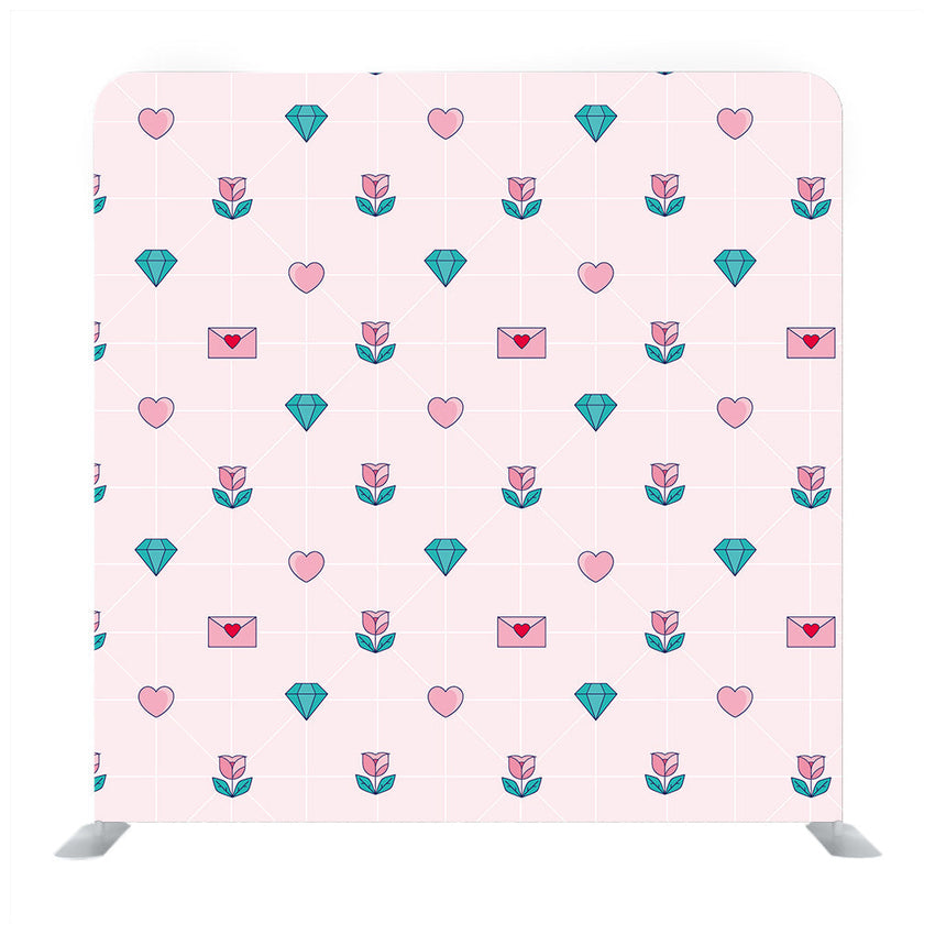 Hand drawn little hearts and diamond with baby pink background Media wall - Backdropsource