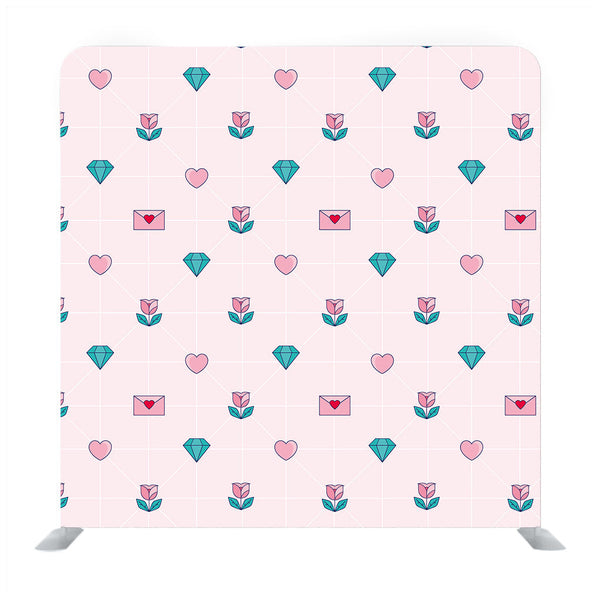 Hand drawn little hearts and diamond with baby pink background Media wall - Backdropsource
