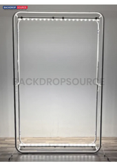 L-Shaped Illuminated Media Wall Set with Counters for 10ft x 10ft Booths.