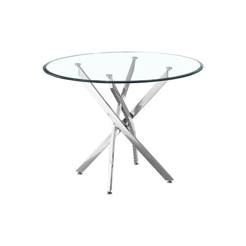 Round Glass Dining Room Table For 2 To 4 Person -With Tempered Glass Top, Sturdy Chrome Legs, 35.4" Inch Modern Circle Leisure Table For Dinner Apartment, Kitchen, Small Spaces