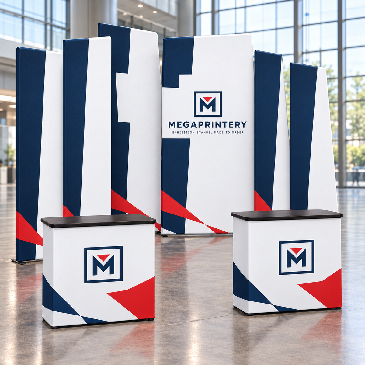 10x10ft Trade Show Booth Kit B12 — photorealistic product visualization, primary front view