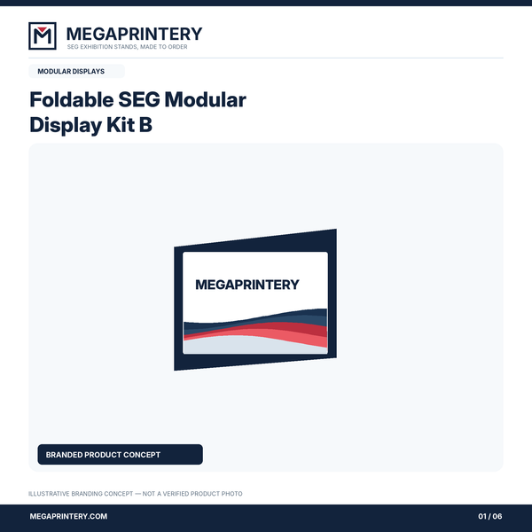 Foldable SEG Modular Display Kit B: Megaprintery illustrative concept graphic 1 of 6; not a verified product photograph