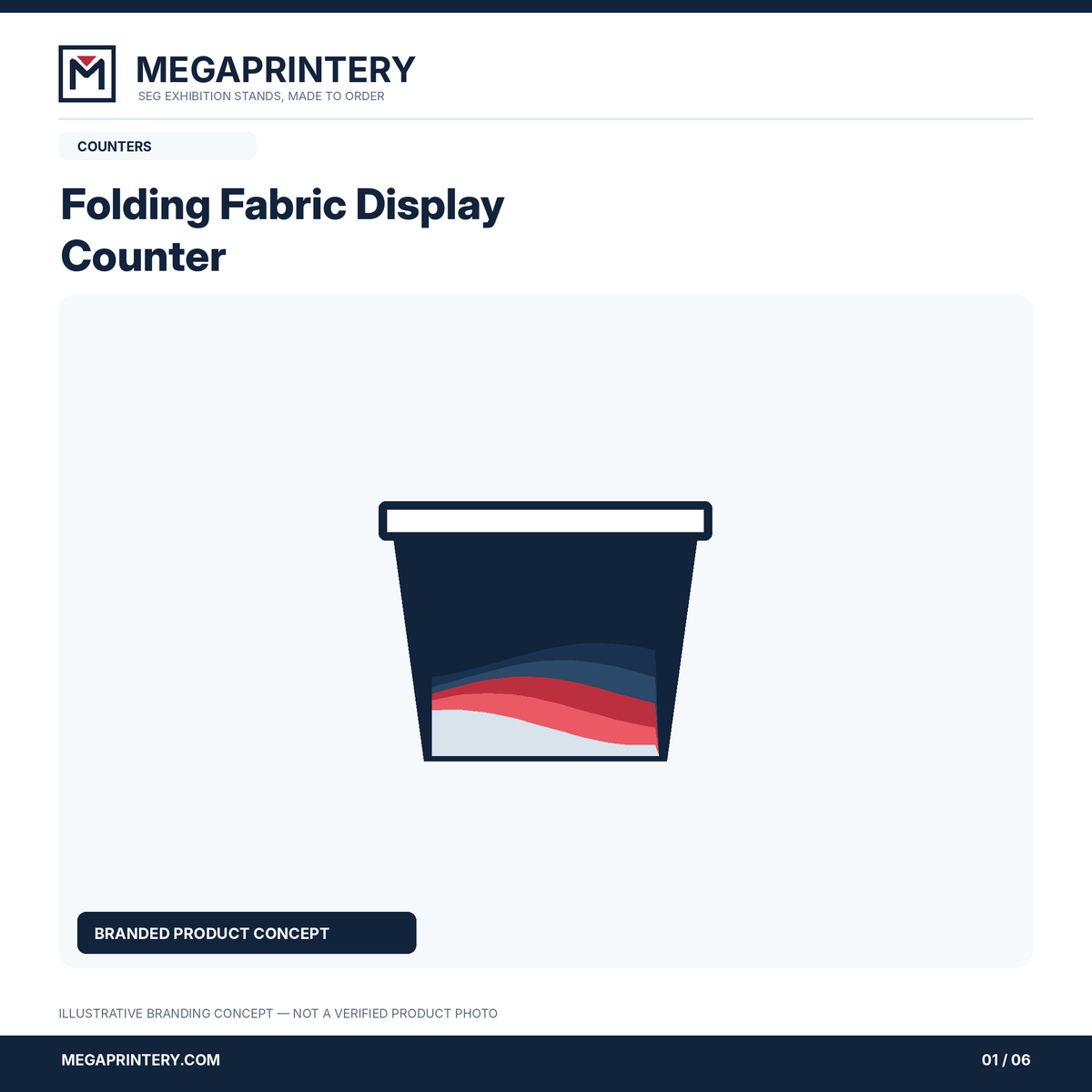 Folding Fabric Display Counter: illustrative branded graphic 1 of 6; exact configuration not verified