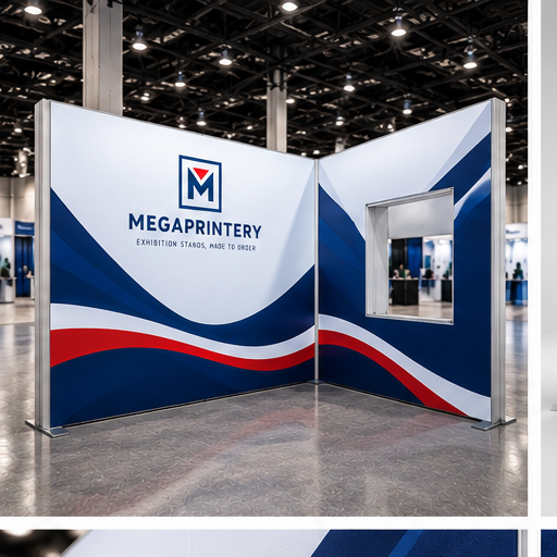 Kit L — illustrative two-wall booth and integrated window, 10 × 6.6 ft. Cropped concept image; exact assembly unverified.