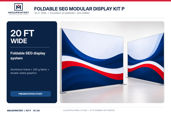 Kit P — branded product-information artwork with illustrative SEG display panel; actual kit geometry not manufacturer verified.