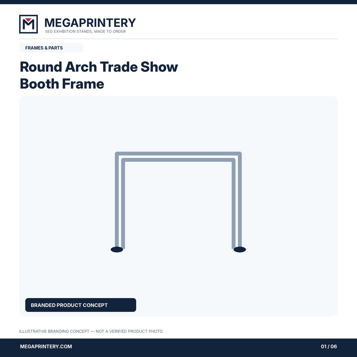 Round Arch Trade Show Booth Frame: illustrative branded graphic 1 of 6; exact configuration not verified
