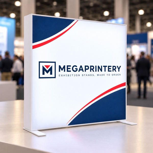 1.6x1.6ft SEG Light Box, white PVC frame, primary event view; photorealistic product visualization